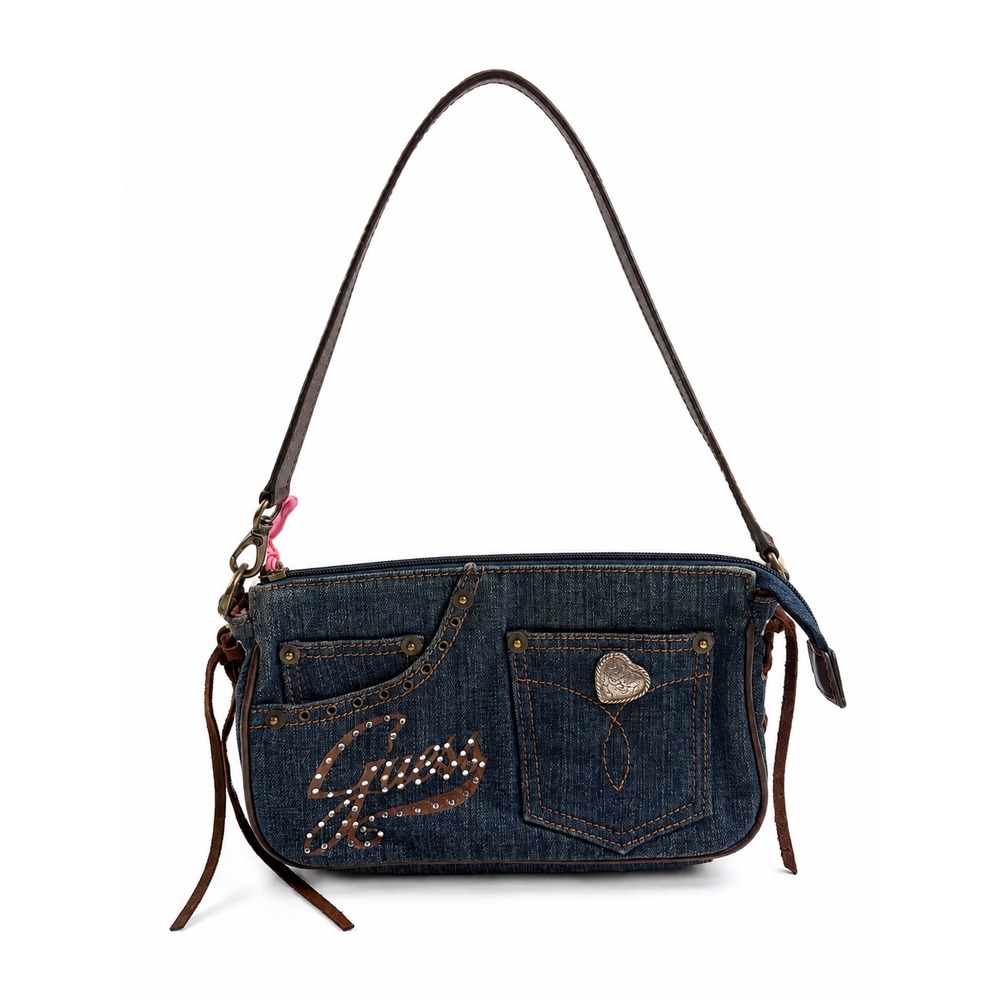 Guess Vintage Y2K 2000s Studded Denim Small Western Boho Shoulder Bag Purse - Picture 1 of 10